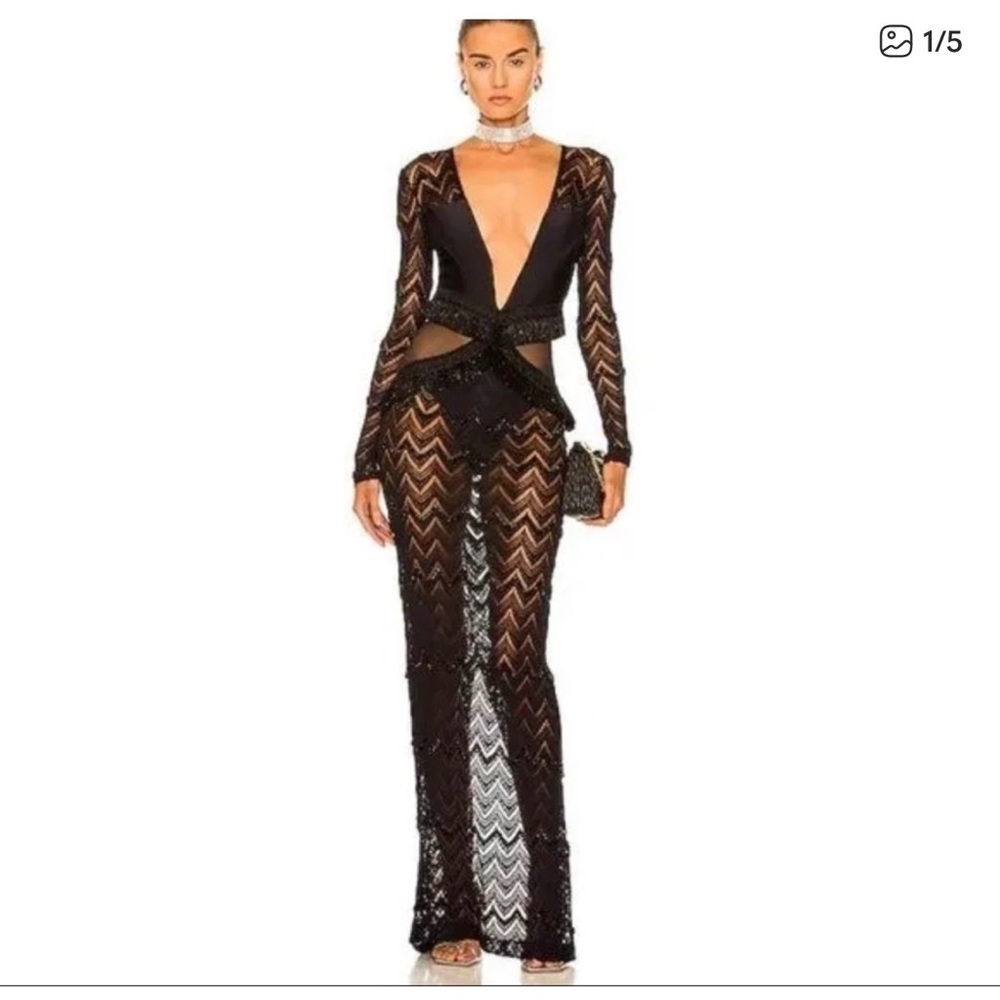 PatBO Sheer Black Long Sleeve Dress